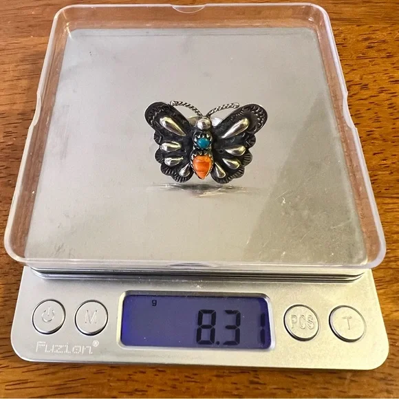 Spiny Oyster & Turquoise Butterfly Statement Ring925 SterlingSize 8